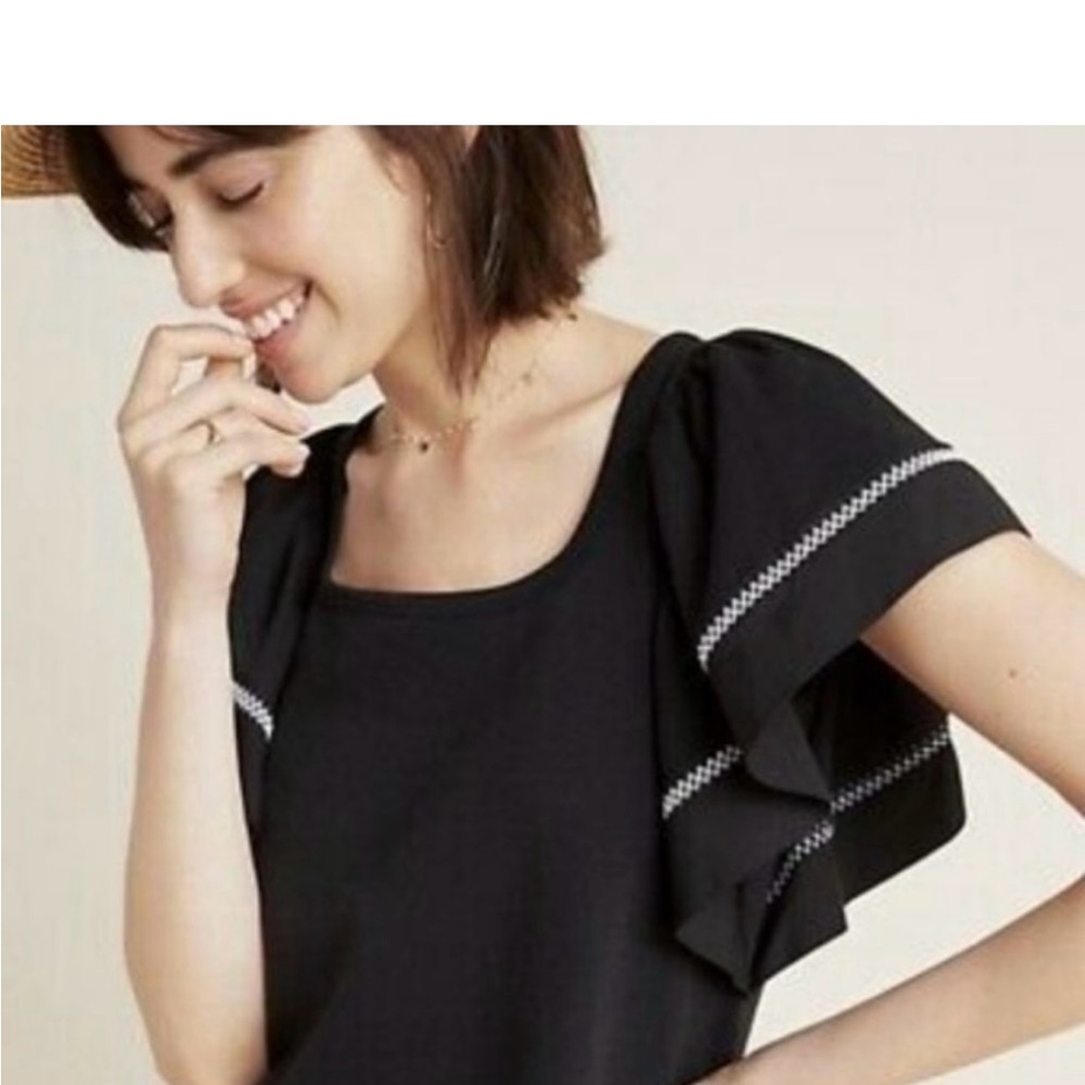 Maeve Black Flutter Sleeve Sherman Top Size Medium